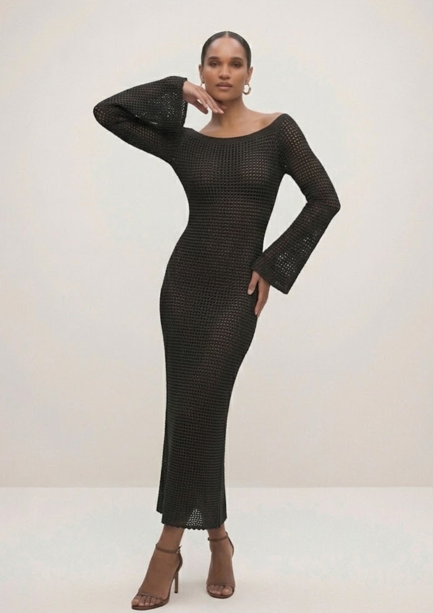Saba Crochet Maxi Dress - Black