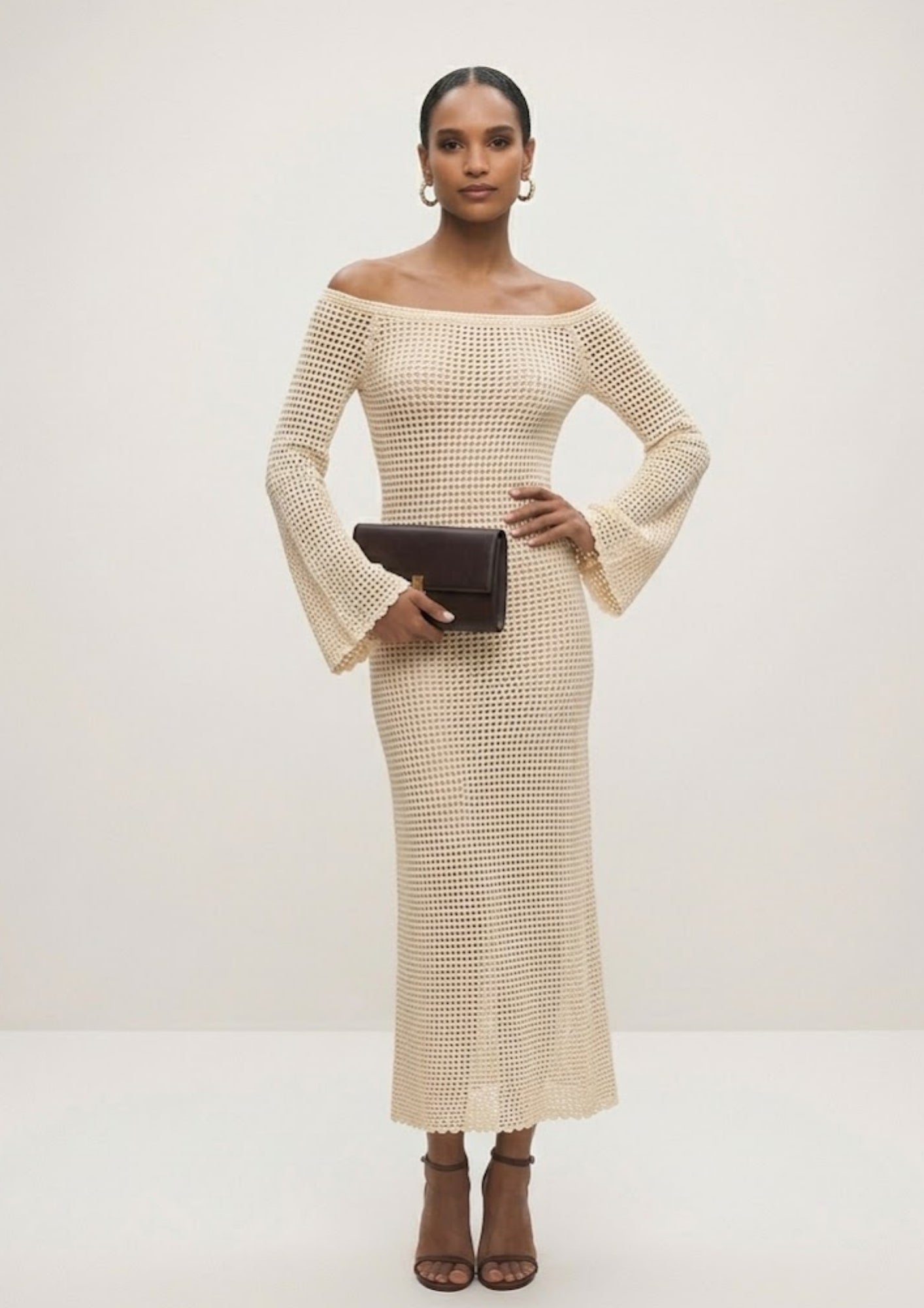 Saba Crochet Maxi Dress - Cream