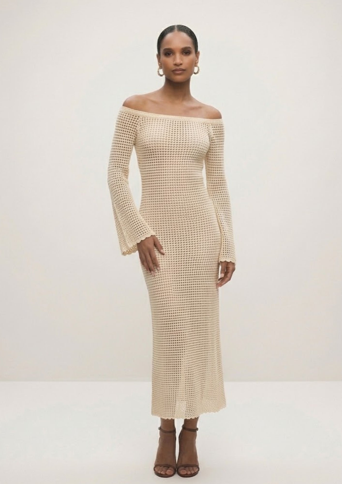 Saba Crochet Maxi Dress - Cream