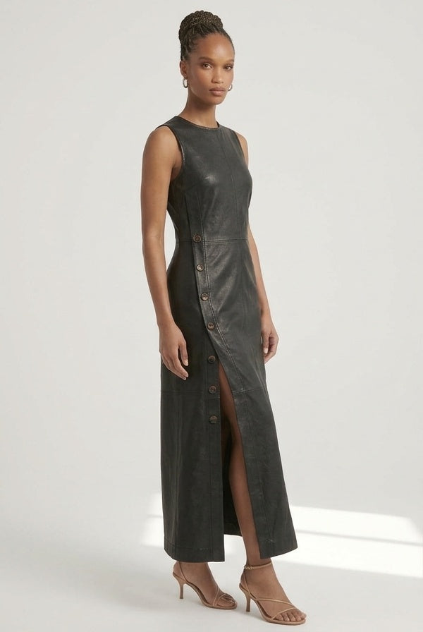 Elizabeth Straight Leather Dress - Black